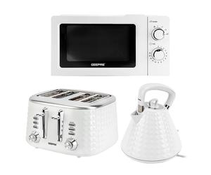 (White) Geepas Kettle, 4 Slice Toaster and 20L Mini Oven