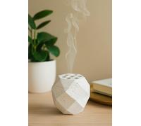 White Geometric Bakhoor Burner with Lid - 9x9cm Resin Incense Burner with Brass Inlay - Aromatherapy Holder for Oud, Resin, Bakhoor & Incense - Minimalist Modern Design for Home Decor