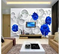 White Geometric Circles Blue Roses 3D Wallpaper Easy Install Feature Office Living Room Sofa Bedroom TV Background Wall Decoration-250cm×170cm