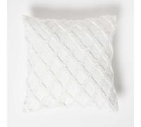 Homescapes Geometric Diamond Tufted Cotton Cushion In White White 45cm x 45cm