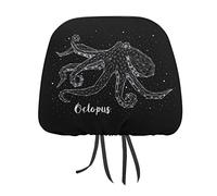 White Geometric Octopus Tentacles in Dark Starry Night Galaxy Space 2PCs Custom Auto Seat Headrest Cover, Universal Car Seat Headrest Cover, Soft Elastic Car Seat Headrest Protector for Car Truck