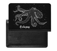 White Geometric Octopus Tentacles in Dark Starry Night Galaxy Space Women's Passport Protector, Men's Passport Protector, PU Travel Passport Protector for Women Men Worker 5.8 x 3.9 x 0.4 inch