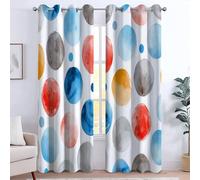 White Geometric Patterns Blackout Curtains for Bedroom 70 inch Long 2 Panels Hand Drawn Colorful Polka Dots 3D Curtains for Living Room Eyelet Thermal Insulated Darkening Window Drapes, 39W x 70L