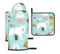 White German Shepherd,Cooking Gloves Anti-Slip Oven Mitts Heat Resistant Three Piece Set Oven Mitts and Pot Holders