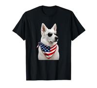 White German Shepherd Patriotic USA Flag Bandana Dog Lover T-Shirt