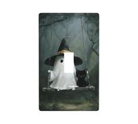 White Ghost Black Cat On A Swing Light Switch Cover Decorative Single Toggle 1 Gang Wall Plate for Kitchen Farmhouse Bedroom Bathroom Art Decor