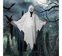White Ghost Costume, Halloween Ghost Costume Robe with Scary Head Cover Carnival Ghost Cloak Cosplay Cape Zombie Costume Scary Fancy Dress Costumes Props Devil Headwear for Adults Teens