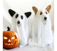 White Ghost Dogs Costume, 75x120cmWhite Ghost Dog Cape, Halloween Ghosts Pet Cape, Holiday Funny Outfit Clothes, Soft Pet Costume For Halloween Cosplay Celebrations