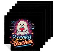 White Ghost Spooky Teacher Cloth Napkins Set of 6, Square Premium Reusable Washable Polyester Table Linen Napkin for Dinner Party
