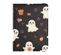 White Ghosts on Black Simple Spooky Passport Holder for Travel with Credit Card Holder Slots RFID Passport Book Holders PU Leather Travel Accessories for Women Men