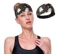 White Ghosts on Black Simple Spooky Sweat Bands Headbands for Women Workout, Women's Fashion Non Slip Headband, Moisture Wicking Sweatband for Sports Running Athletic Yoga