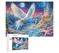 White Giant Bird Over Starry Castle 500 Piece Jigsaw Puzzle for Adults Indoor Brain Workout Logical Mastery Gift for Challenge Lovers 500 PCS