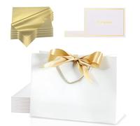 White Gift Bags Medium for Present,6Pcs Birthday Gift Bag with Tissue Paper Gift Card,Paper Party Bags with Handles for Girls Boys Women Men Bridesmaid Wedding Thank You Valentines Christmas Party