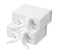 White Gift Box Large - 2 PCS Gift Box with Magnetic Lid and Ribbon, 22x16x8.8cm Large Premium Present Boxes, Gift Packaging Box for Birthdays, Wedding, Mother’s Day, Valentine's Day, Party Favor Boxes