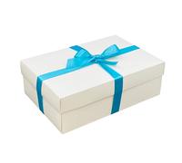 White Gift Box with Lid | Pick Your Ribbon Colour | Large Memory or Hamper Boxes | Flat-Packed Gift Boxes for Presents, Birthday or Baby Gifts | Size 30x20x10cm (Turquoise Ribbon 74)