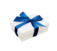 White Gift Box with Lid | Pick Your Ribbon Colour | Small Flat-Packed Gift Boxes for Presents, Birthday or Baby Gifts | Size 148x105x50mm (Navy Ribbon 79)
