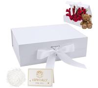 White Gift Box with Lids 22x16x8.8 cm,Magnetic Gift Box Luxury Present Box with Ribbon Greeting Card Shredded Paper for Holidays Wedding Birthday Gift Packaging Party Gift Boxes
