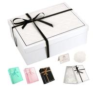White Gift Box with Lids Large Gift Boxes for Presents Textured, Foldable Present Container with Card, Shredded Paper, Ribbon 25x18x8.8cm Empty Boxes for Valentine's Day Birthdays, Weddings