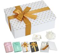 White Gift Boxes for Presents,Large Polka Dot Gift Boxes with Lids & Raffia Paper & Ribbon & Greeting Card,25×18×8.5cm Foldable Empty Gift Box for Christmas Birthdays Holidays Gift Box (White)