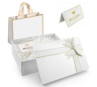White Gift Boxes Premium Present Box with Lid 21.5x16x8cm,High Hardness,Large Space,Gift Box for Presents with Bags,Raffia,Cards,Designed for Birthdays Valentine's Day Anniversaries Holidays