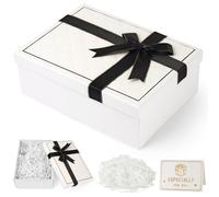 White Gift Boxes with Lids, 25x18x8.5cm Gift Boxes for Presents with Ribbon Bowknot, Card & Shredded Paper, Gift Box for Christmas Day,Christmas Eve,Anniversaries,Birthday, Weddings,Valentine's Day