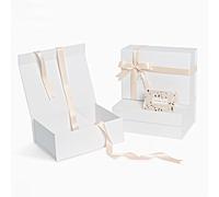 White Gift Boxes with Lids 3 Pack, 28 x 20 x 10 cm Medium Gift Box with Ribbon, Collapsible Gift Boxes with Magnetic Closure for Presents, Bridesmaid Proposal Box Contains Gift Card Ribbon Tag