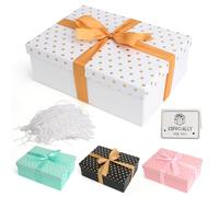 White Gift Boxes with Lids Large Gift Boxes for Presents Gold Dots Foldable Present Boxes with Card, Shredded Paper, Ribbon for Valentines Day Christmas Birthday Anniversaries Weddings (White)