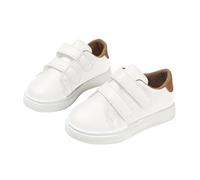 White Girls' Double Hook and Loop Strap Sneakers - Classic Faux Leather Athletic School Shoes Soft Cushioned Sole Kids Trainers for School Days, Outdoor Casual Outings UK Size 9