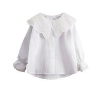 White Girls Long Sleeve Shirts Kids Toddler Peterpan Collar T-Shirt Blouse Solid Color Basic Tops Lace Trim Cute Casual School Uniform Button Down Shirts Loose Fit Plain Blouse Tunic 2-3 Years
