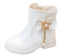 White Girls Pearl Bow Ankle Boots Side Zip Princess School Shoe Size 9
