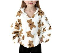 White Girls School Jumper Cute Bear Print Hoodie - Sweatshirt Kids Teddy Fleece Top Pocket Pullover Winter Warm Sherpa Fuzzy Hooded Sweater Kids Jumper 14 Years