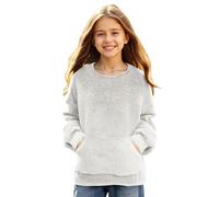 White Girls School Jumper Teddy Fleece - Sweater Sweatshirt Kids Crew Neck Sherpa Pocket Pullover Solid Color Winter Warm Casual Sports Fuzzy Kids Jumper 9 Years