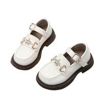 White Girls Shiny Metal Buckles School Shoes Sparkling Rhinestones Strap Classic Low Heel Faux Leather Thick Shoes Everyday Wear Footwear Hiking UK Size 13