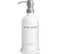 White Glass Hand Soap Dispenser Bathroom Set by Brighter Barns - Bathroom Soap Dispenser Set with Ceramic Tray - Refillable Glass Bottle Pump - Modern Home Decor for Airbnb, Hotel, Restaurants (White)