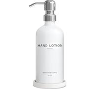 White Glass Lotion Dispenser with Pump Bathroom Set by Brighter Barns - Hand Lotion Dispenser Set with Tray - Modern Bathroom Accessories for Guest House, Hotel, Spa, Restaurant, Airbnb, Gift (White)