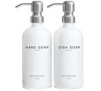 White Glass Soap Dispenser Set by Brighter Barns - Hand and Dish Soap Dispenser for Kitchen Sink - Kitchen Soap Dispenser Set & Pump - Farmhouse Kitchen Decor, Bathroom Decor & Accessories (White)