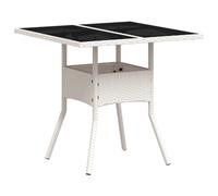 vidaXL Garden Table with Glass Top White 80x80x75 cm Poly Rattan