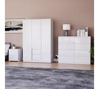 (White) Glinton 3pc Bedroom Furniture Set High Gloss (10)
