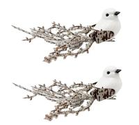 White Glitter Birds Clip on Ornament for Christmas Tree Decoration Winter Wreath Crafts (2pcs)