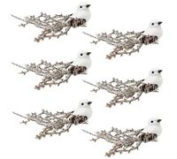 White Glitter Birds Clip on Ornament for Christmas Tree Decoration Winter Wreath Crafts (6pcs)