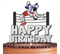 White Glitter Cake Topper Pick for Let’s Wrestling Theme Decor Supplies Boys Men Wrestler Happy Birthday Party Decorations