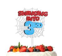 White Glitter Cake Topper Pick for Spider Web Swinging into 3rd Theme Decor Supplies Happy Birthday Anniversary Party Decorations