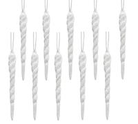 White Glitter Icicles,10Pcs shimmering, twisted silver ornaments that add a spiral of glamour to your Christmas tree, enhancing the festive atmosphere with a dazzling display