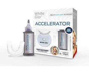 White Glo Accelerator Professional Teeth Whitening Kit with LED Light for Sensitive Teeth and Gums - Blue Light Activated Gel for Best Results - 10 Min Timer & 50 Uses!