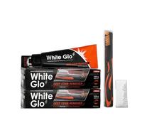 White Glo Charcoal Deep Stain Remover Toothpaste, 100ml -Pack of 2 with Sanitral 50 Pcs Dental Floss Stick Included as a Gift