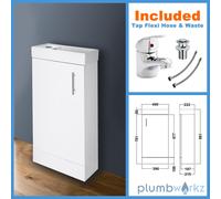 NUIE NVX192 Vault Modern Bathroom Single Soft Close Door Floor Standing Vanity Unit with 1 Tap Hole Ceramic Basin, 400mm, Gloss White, H: 781mm, W, D: 222mm, Set of 2 Pieces
