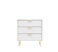 White Gloss Chest of Drawers, Gold Handles & Legs, 3 Drawer Moderna White One Size