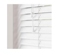 White Gloss Faux Wood Venetian Blind 50mm Slats - 50cm Width x 120cm Drop | Fine grain White Gloss faux wood Venetian blind with strings. 50mm slats. 50cm width x 120cm drop. Moisture resistant.