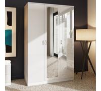 High Gloss 3 Door Mirrored Triple Wardrobe With Shelving FWStyle White One Size