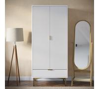 White Gloss Ribbed Double Wardrobe with Drawer - Valencia